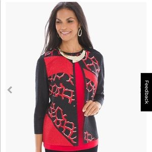 Chico’s black red jacket top cardigan travel